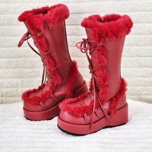 Cubby 311 Platform Furry Mammoth Red faux Fur Stomper Knee Boots Size 12